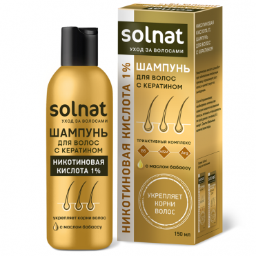Никотиновая кислота СолНат 1% шампунь для волос с кератином 150мл