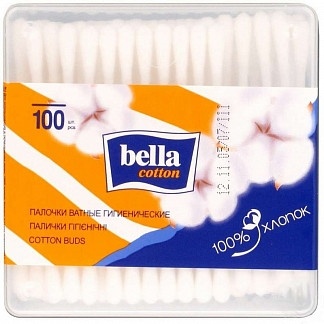 Ватные палочки Bella, квадратная упаковка №100